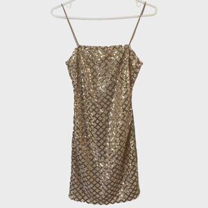 Pretty Little Thing Rose Gold Strappy Sequin Straight Neck Bodycon Dress Size 0